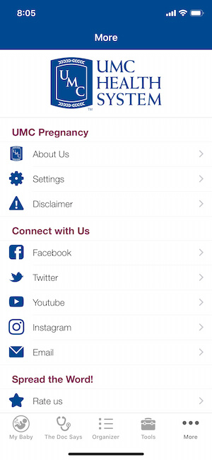 Cool Features | UMC Pregnancy App Screenshot